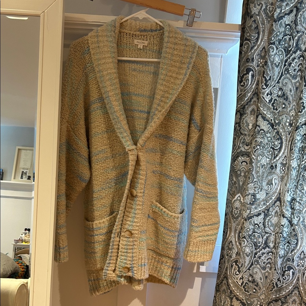 Anthropologie Cream and Blue Knit Cardigan